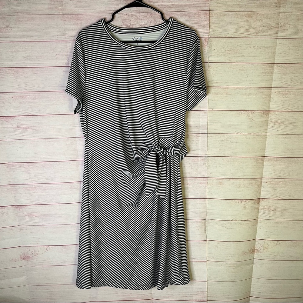 Croft & Barrow Black‎ White Stripe Side Tie Wrap Dress Size XL